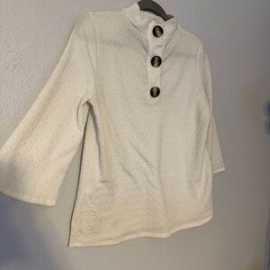 White Textured Flared Sleeve Top